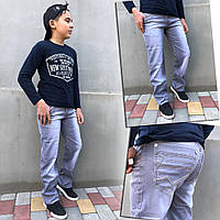 Голубые стрейчевые стильные качественные коттоновые джинсы на мальчика/подростка