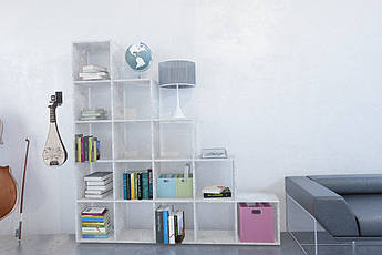 Стелаж перегородка для дому, стелаж пристінний, книжкова шафа з ДСП 15 відділень, Білий