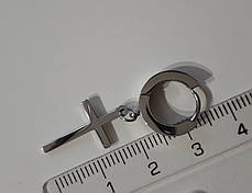 Сережка кульчик чоловіча сталева хрестик сріблястий колір на одне вухо 3,5 см Xuping 2386, фото 3