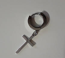 Сережка кульчик чоловіча сталева хрестик сріблястий колір на одне вухо 3,5 см Xuping 2386, фото 4