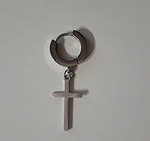 Сережка кульчик чоловіча сталева хрестик сріблястий колір на одне вухо 3,5 см Xuping 2386, фото 5