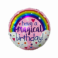 Фольгированный шарик КНР 18"(45 см) Круг "Magical Birthday" радуга