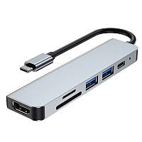 USB 3.1 Type-C хаб разветвитель на 2x USB 3.0, HDMI, кардридер, PD, металл