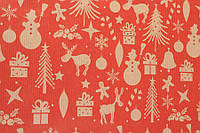 Новогодняя упаковочная бумага "Крафт с красным принтом рисунки" 70х100