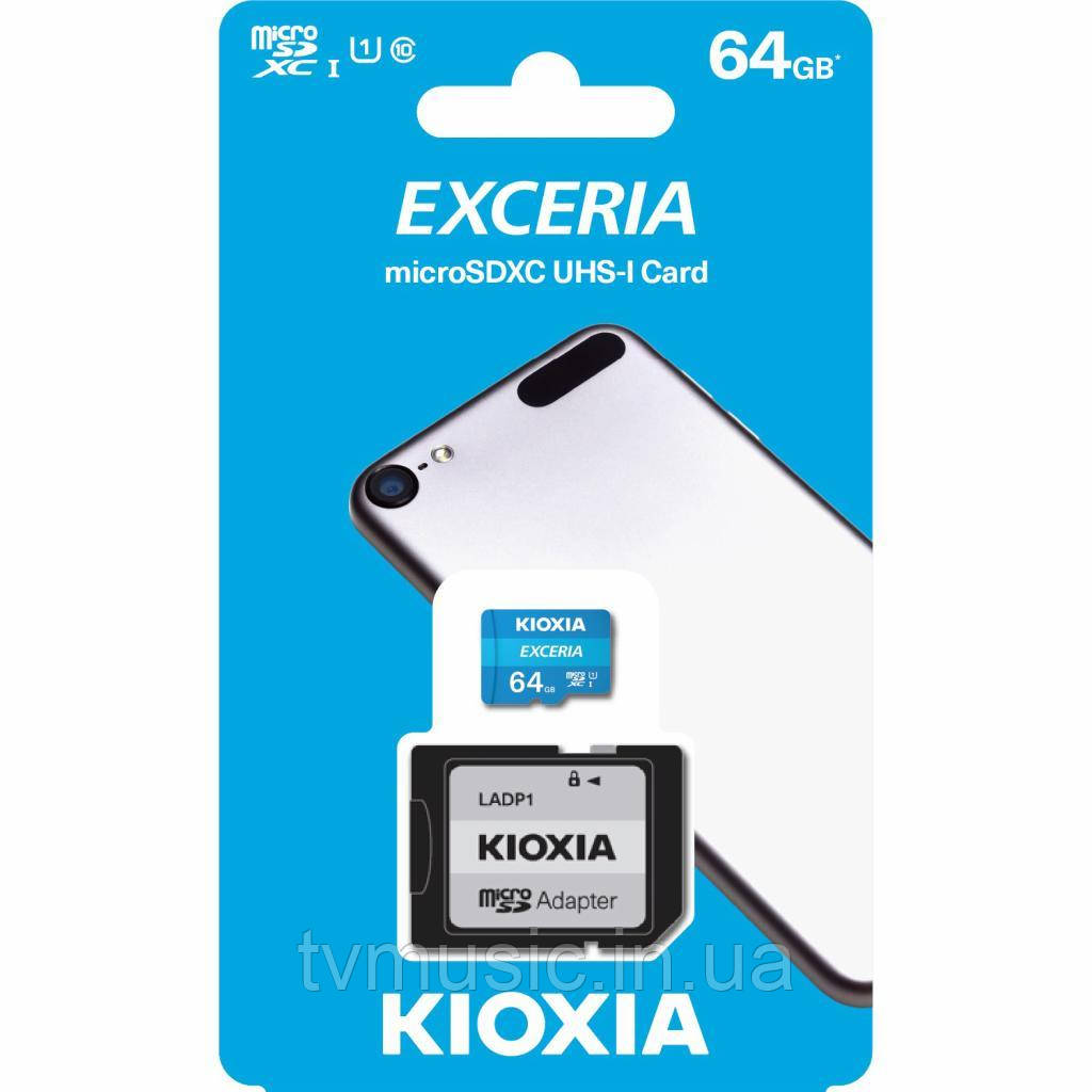 Картка пам'яті Kioxia Exceria microSDHC UHS-I 64 GB Class10+SD (LMEX1L064GG2)