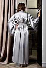 Довгий жіночий атласний халат з широкими рукавами Сірий (Сріблястий), фото 2