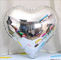 Сердце 45 см серебро фольгированный шар