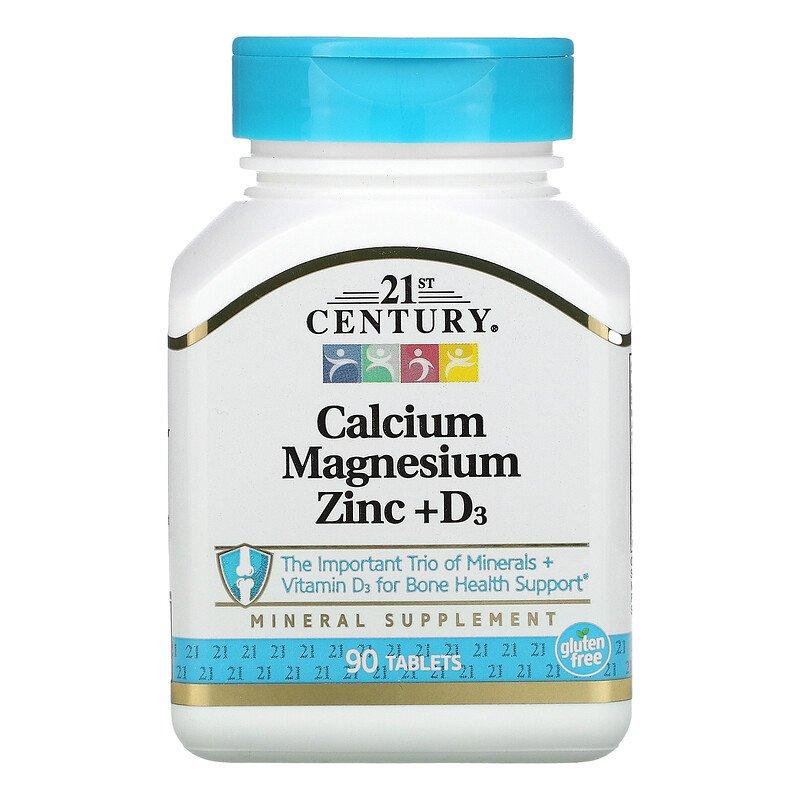 Кальцій, магній, цинк 21st Century "Calcium, Magnesium, Zinc + D3" з вітаміном D3 (90 таблеток), фото 1