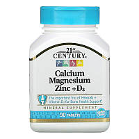 Кальций, магний, цинк 21st Century "Calcium, Magnesium, Zinc + D3" с витамином D3 (90 таблеток)