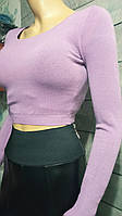Молодежный облегающий женский свитер кроп топ кашемир беж-капучино 42-46. Фиолетовый