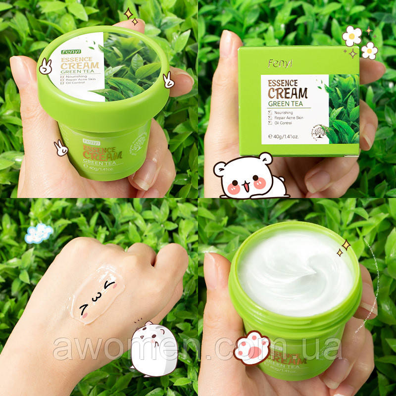 Уценка! Крем для обличчя Fenyi Green tea з екстрактом зеленого чаю 40 g (м'ята коробка)
