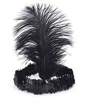 Ободок повязка для волос праздничная черная Перо