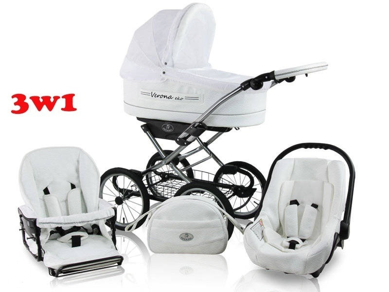 Коляска Ретро Prampol 3в1 Verona Eko Chrome 11 шкіра+ жакард