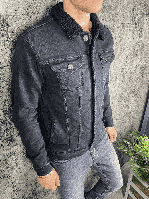 Мужская черная джинсовая куртка с мехом, Турция