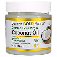 Органическое нерафинированное кокосовое масло первого холодного отжима, California Gold Nutrition, 473 мл