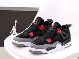 Високі баскетбольні кросівки Nike Air Jordan 4 Retro Black Grey (Найк Аїр Джордан Ретро чорно-сірі)