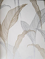 Шпалери метрові вініл на флізелін дизайнерські Erismann Elle Decoration 2 листя сірі золотисті на білому