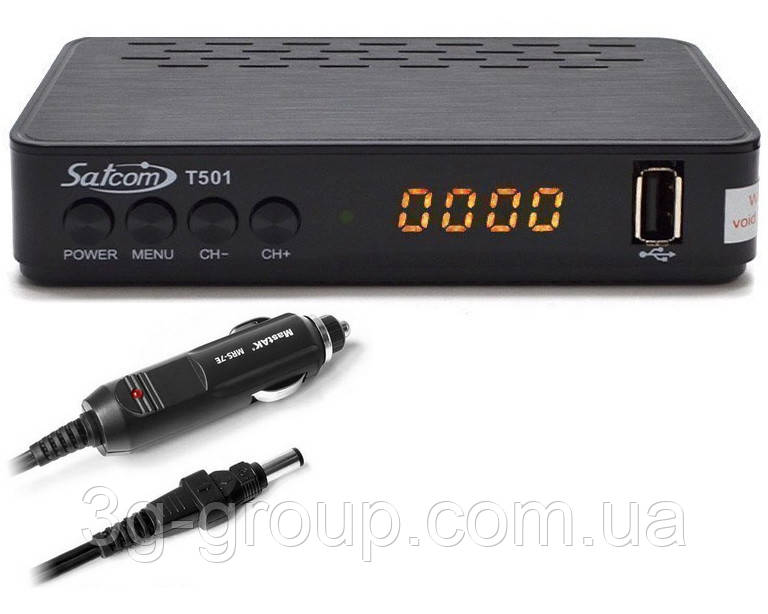 Автомобільний тюнер Т2 Satcom DVB T2 + адаптер живлення в прикурювач 12 V