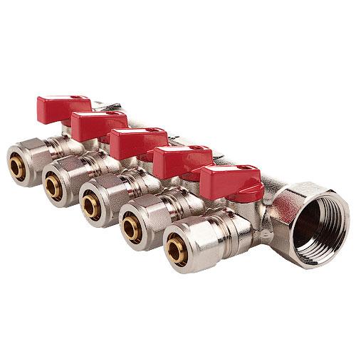 Коллектор с шаровыми кранами 1" x 16 5 выходов, фото 1