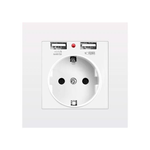 USB-Рожетка 16A, 250V / Два USB-порти / Заземлення, white