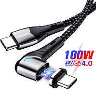 Кабель для ноутбука магнитный угловой FONKEN PD 100W 5А USB type-C/USB type-С 150 см.