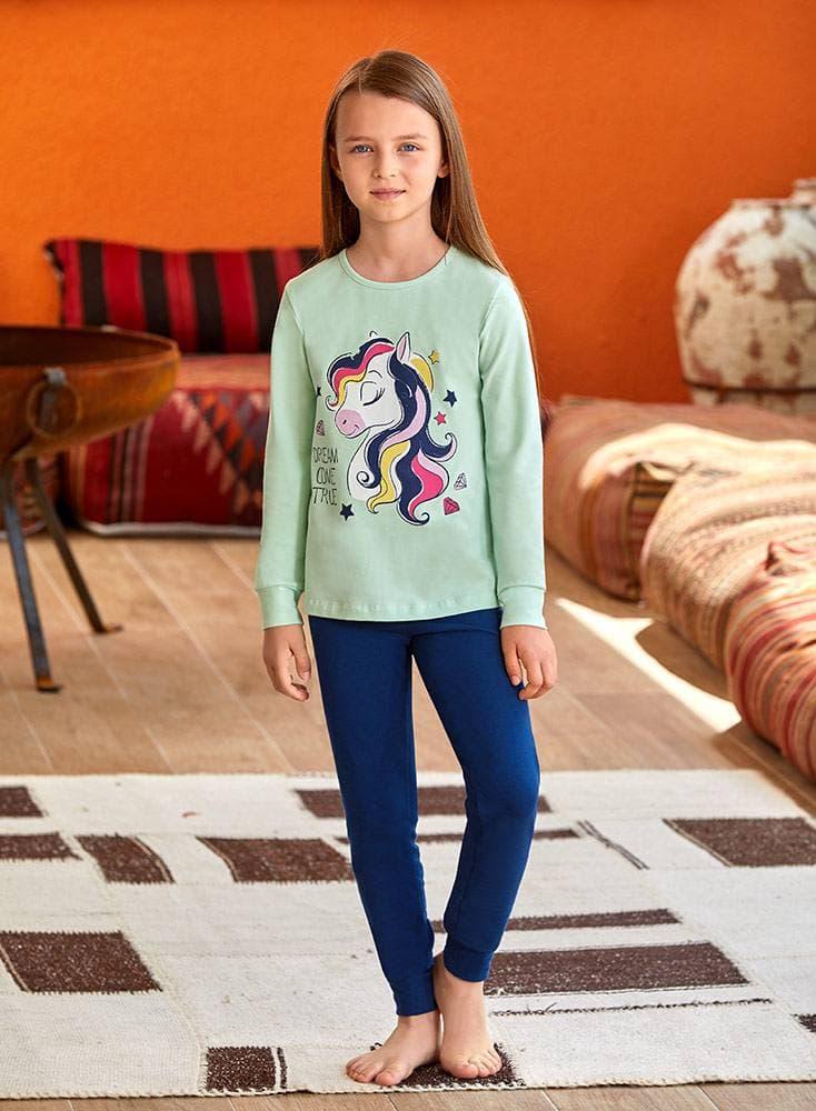 Дитячі піжами для дівчаток Baykar Байкар турецька бавовняна хб піжама для дівчинки єдиноріг сіра Арт. 9136-374