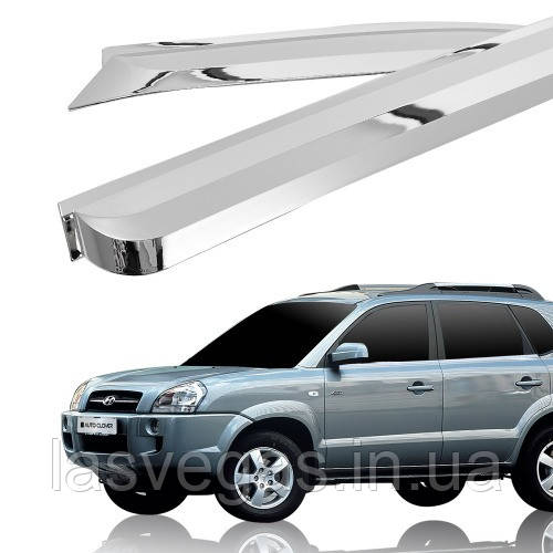 Хромовані дефлектори вікон (Вітровики) Hyundai Tucson 2004-2011 (Autoclover/Корея), фото 1