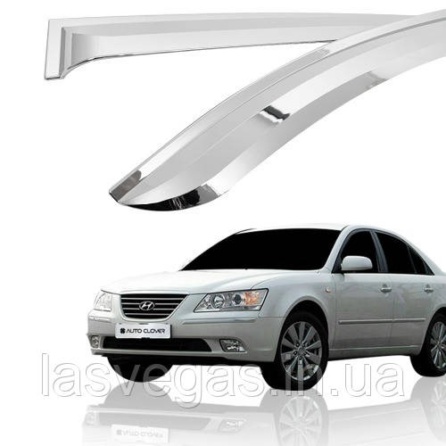 Дефлектори вікон хромовані, вітровики Hyundai Sonata NF 2005-2010 (Autoclover)