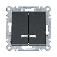 Вимикач двоклавішний з підсвічуванням чорний Lumina-2 Hager WL0243