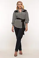 Нарядная черно- белая женская блузка с декором на плечах Размеры 52, 54, 56, 58.