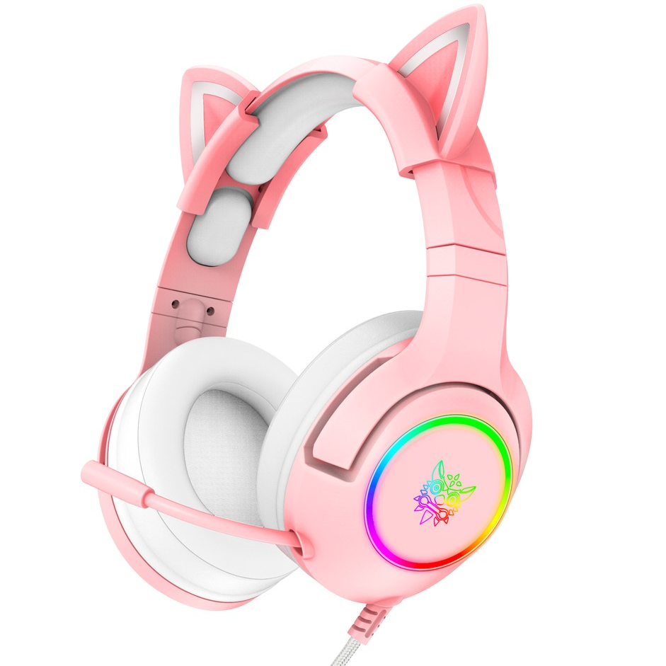 Ігрові накладні навушники з мікрофоном і підсвіткою ONIKUMA Gaming LED K9 7.1 USB Рожевий