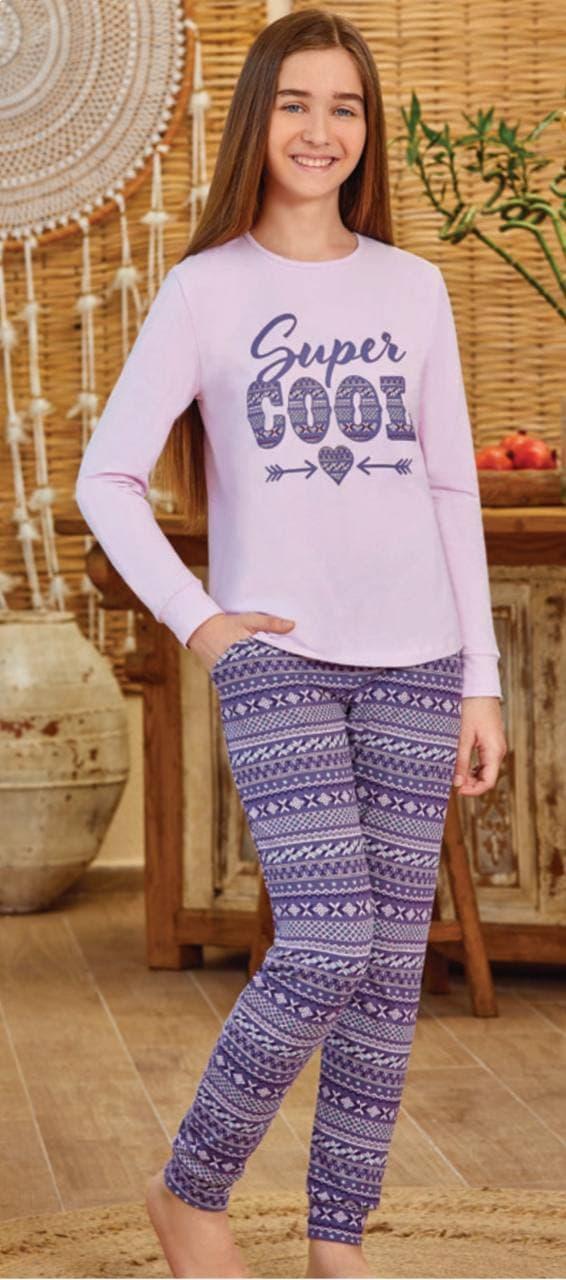 Піжами для дівчаток підлітків Baykar Туреччина дитяча підліткова піжама на дівчинку COOL фіолетова Арт 9151-116