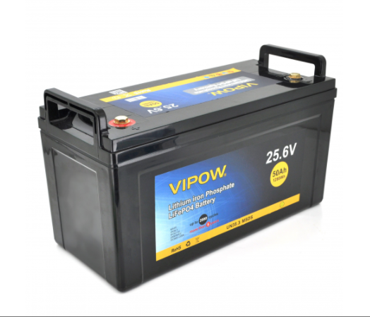 Літій-залізо-фосфатна акумуляторна батарея Vipow LiFePO4 25,6 V 50Ah з вбудованою ВМЅ платою 40A 14 кг