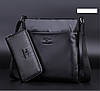Чоловіча чорна шкіряна сумка-барсетка Kangaroo з гаманцем і візитнецею у комплекті, фото 4