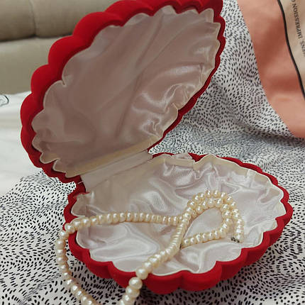 Футляр "ракушка" червоний для кольє і гарнітура, фото 1