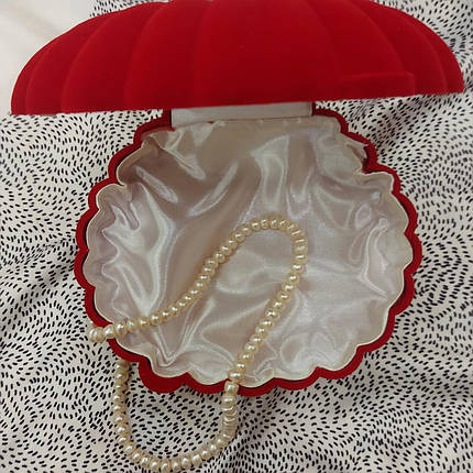 Футляр "ракушка" червоний для кольє і гарнітура, фото 3