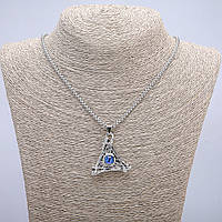 Кулон "Око дракона в трикутнику" 40х35мм на ланцюжку L-70см сріблястий метал купити біжутерію дешево оптом в інтернеті