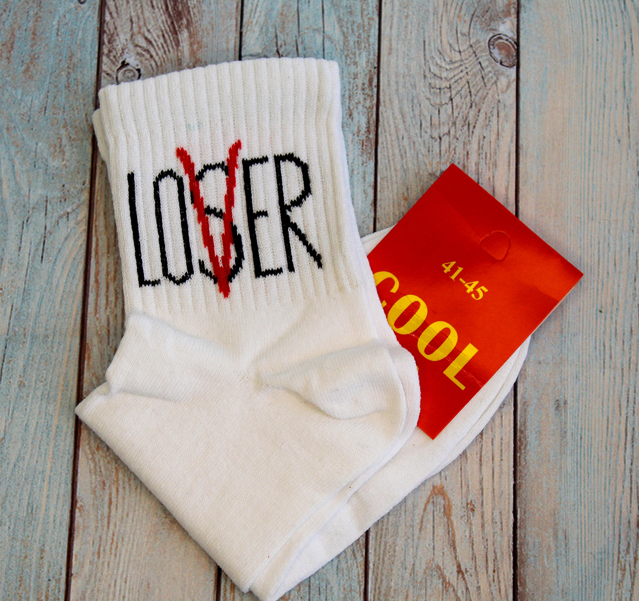Шкарпетки високі з прикольним принтом Lover.