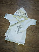 Хрестильна сорочка іменна для хлопчика Сергій з вишивкою білий бавовняна для хрещення 56 (00180)