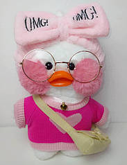 М'яка іграшка качка Лалафанфан в окулярах Masyasha Милашка качка LaLafanfan в одязі рожева кофточка, з сумочкою та у пов'язці, 30