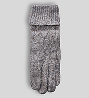 В'язані бузкові жіночі теплі подвійні рукавички з відворотом та об'ємним візерунком