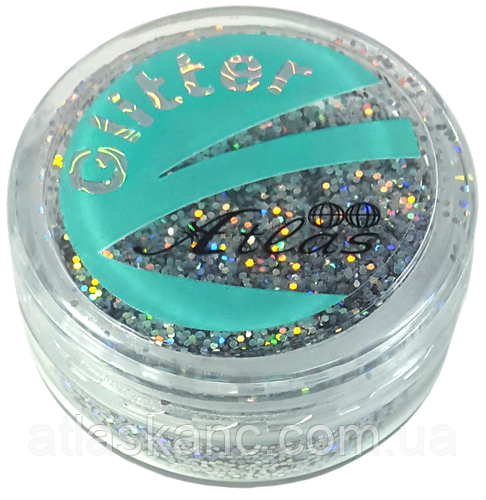 Блискітки (Глітер) великі Голографічні Атлас 3 г — Срібло AS-2461, фото 1