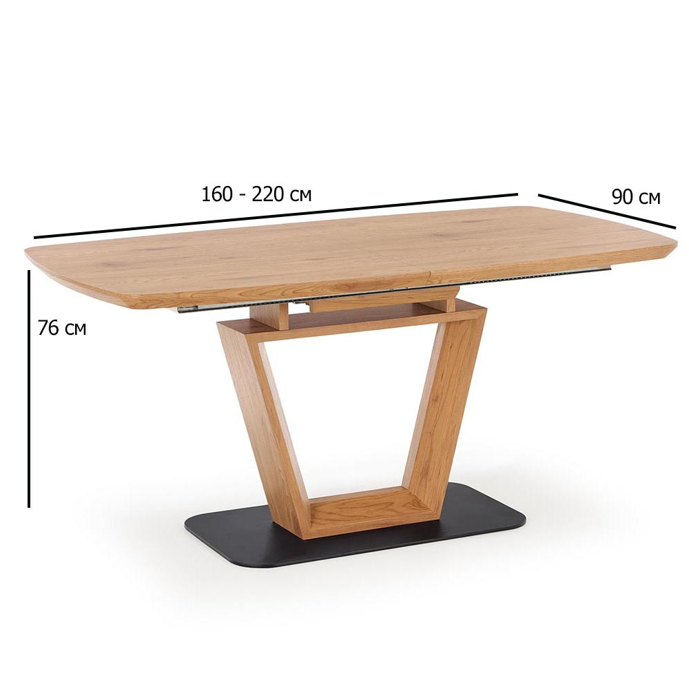 Стіл у стилі модерн дуб золотий розсувний Blacky 160-220х90 см прямокутний для вітальні на одній ніжці, фото 1