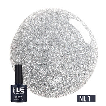 Гель-лак для нігтів NUB Gel Polish Night Light 8 мл, 1 - Clear Silver зі світловідбивальним ефектом, фото 1