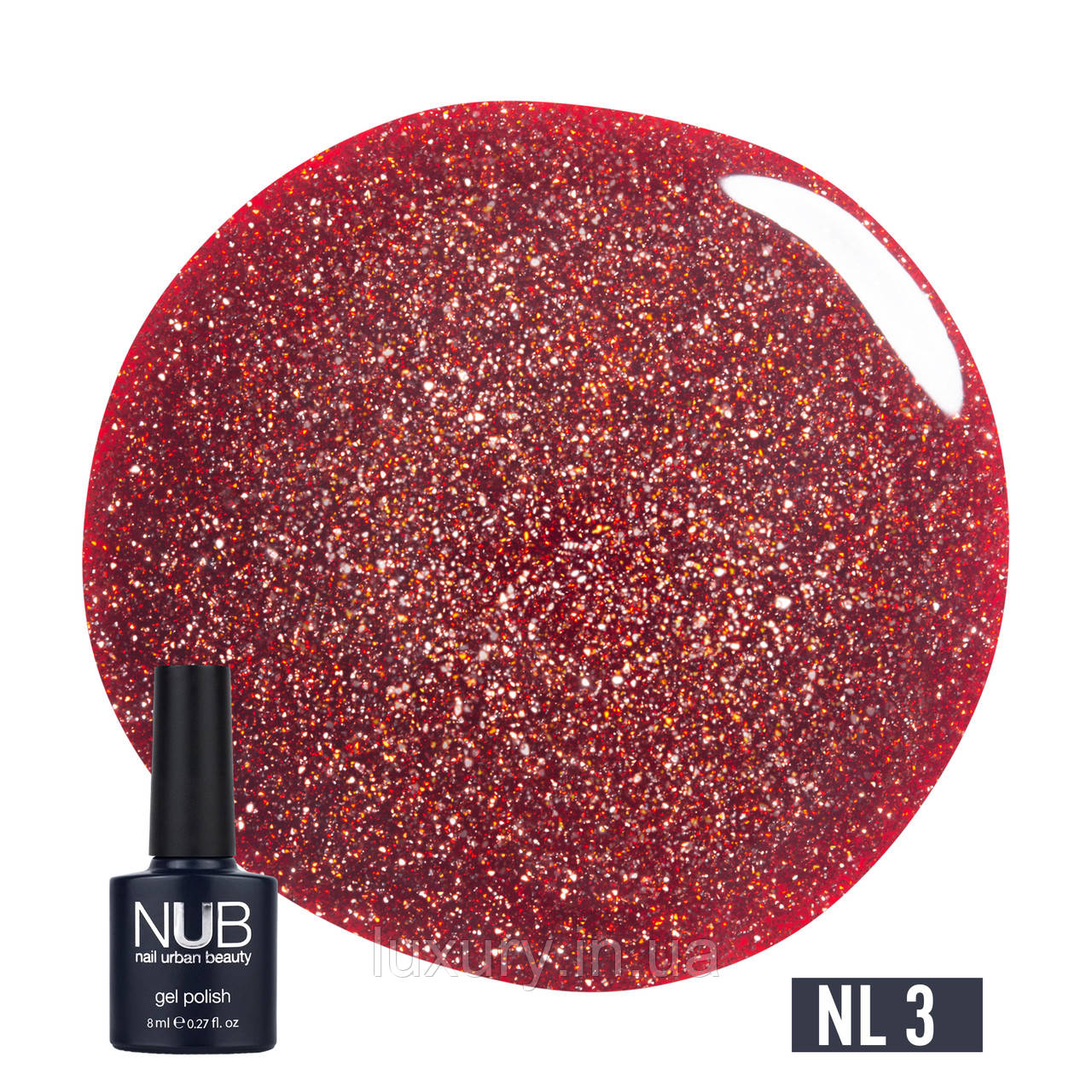 Гель-лак для нігтів NUB Gel Polish Night Light 8 мл, 3 - Red Sparks зі світловідбивальним ефектом