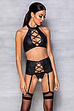 Комплект з еко-шкіри з імітацією шнурівки Nancy Set black L/XL - Passion топ, трусики та пояс для па SO5373, фото 3