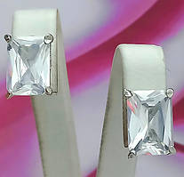 Сережки з кристалом білий колір. Родій. Довжина: 13 мм. Ширина: 10 мм.