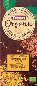 Шоколад чорний без глютену Organic з кунжутом і квітковими. пилком Sesamo Tostado & Pole Torras 100 г Іспанія
