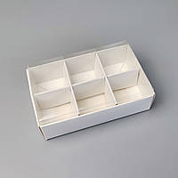 Маленькая коробочка для 6-ти конфет/бонбоньерка Белая с прозрачной крышкой 95*60*30