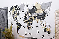 Многослойная деревянная карта мира на стену 150х90 см